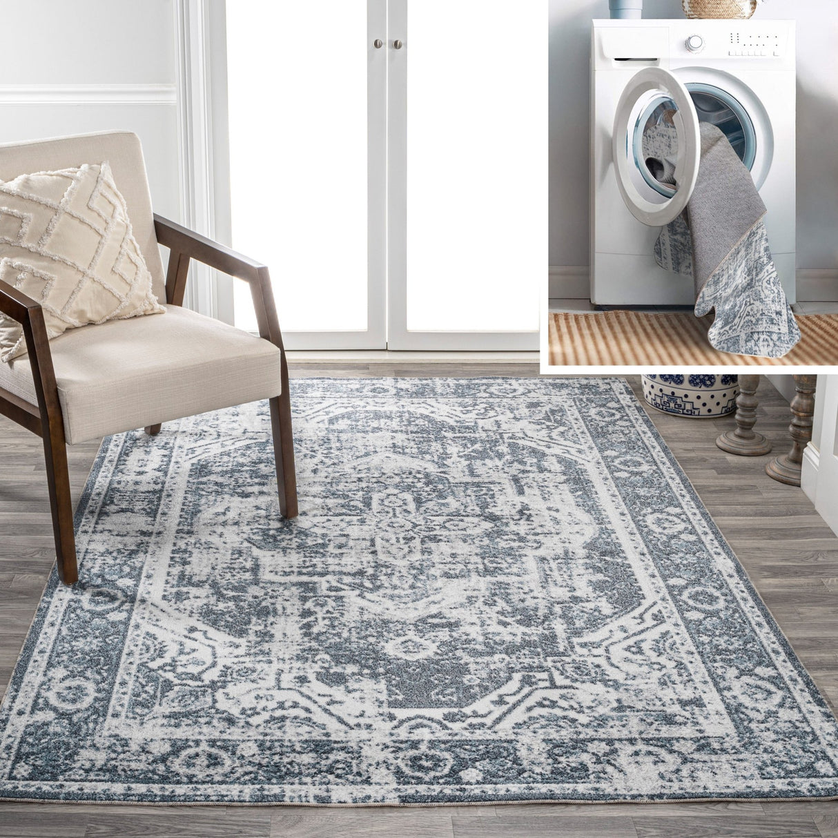 Keesha Bold Distressed Medallion Low - Pile Machine - Washable Area Rug - Tuesday Morning - Area Rugs