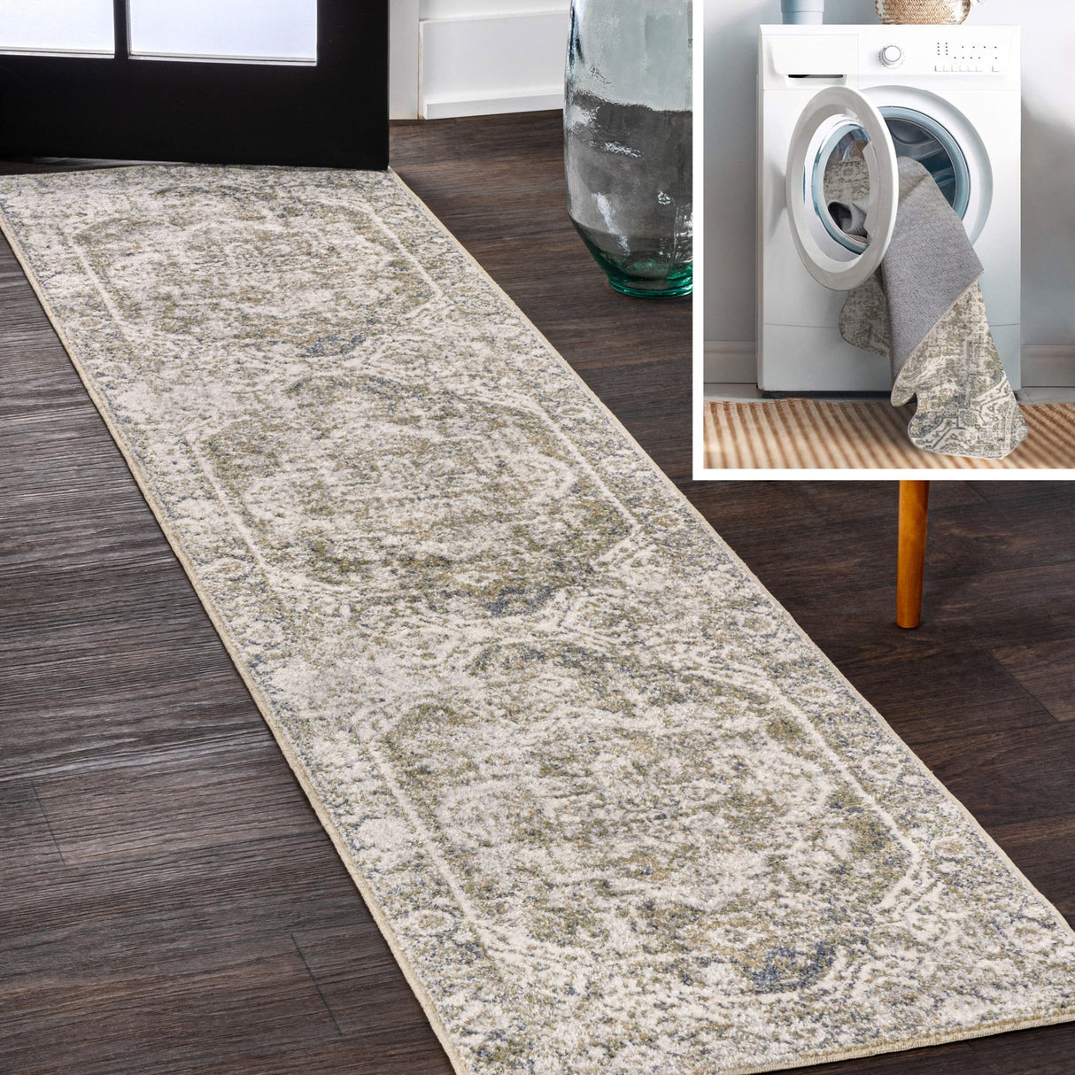 Keesha Bold Distressed Medallion Low - Pile Machine - Washable Runner Rug - Tuesday Morning - Runner Rugs