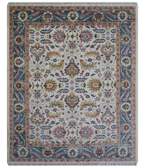 Kelly Turkish Design Ivory And Blue Hand Knotted Wool Rug