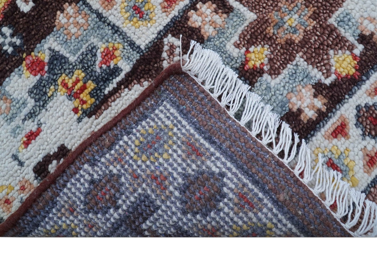 Ken Transitional Design Brown And Mustard Hand Knotted Wool Rug