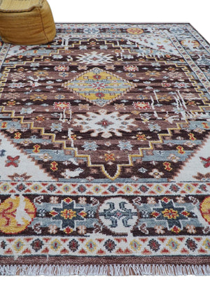 Ken Transitional Design Brown And Mustard Hand Knotted Wool Rug