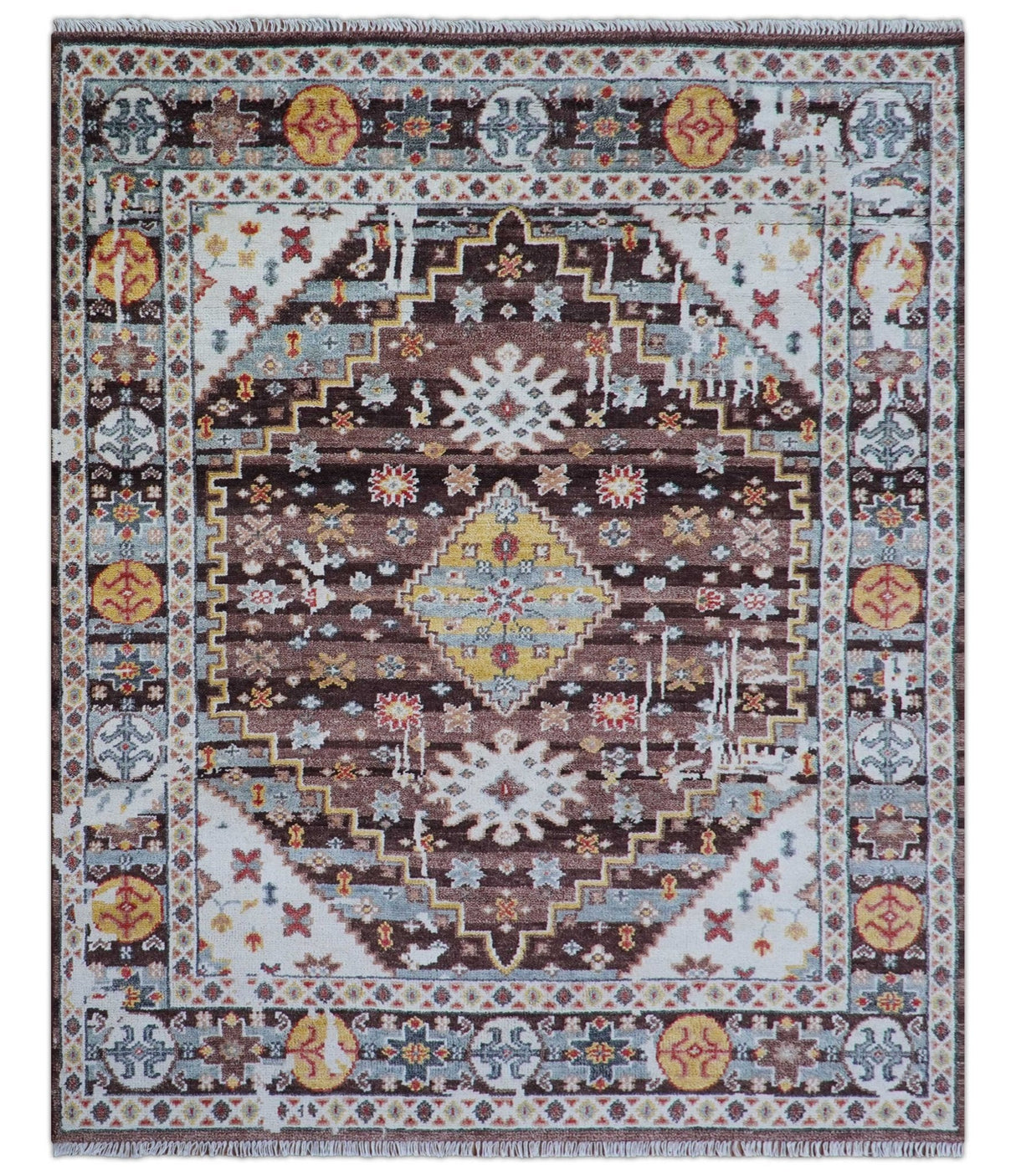 Ken Transitional Design Brown And Mustard Hand Knotted Wool Rug
