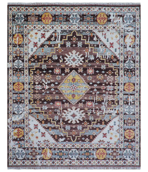 Ken Transitional Design Brown And Mustard Hand Knotted Wool Rug