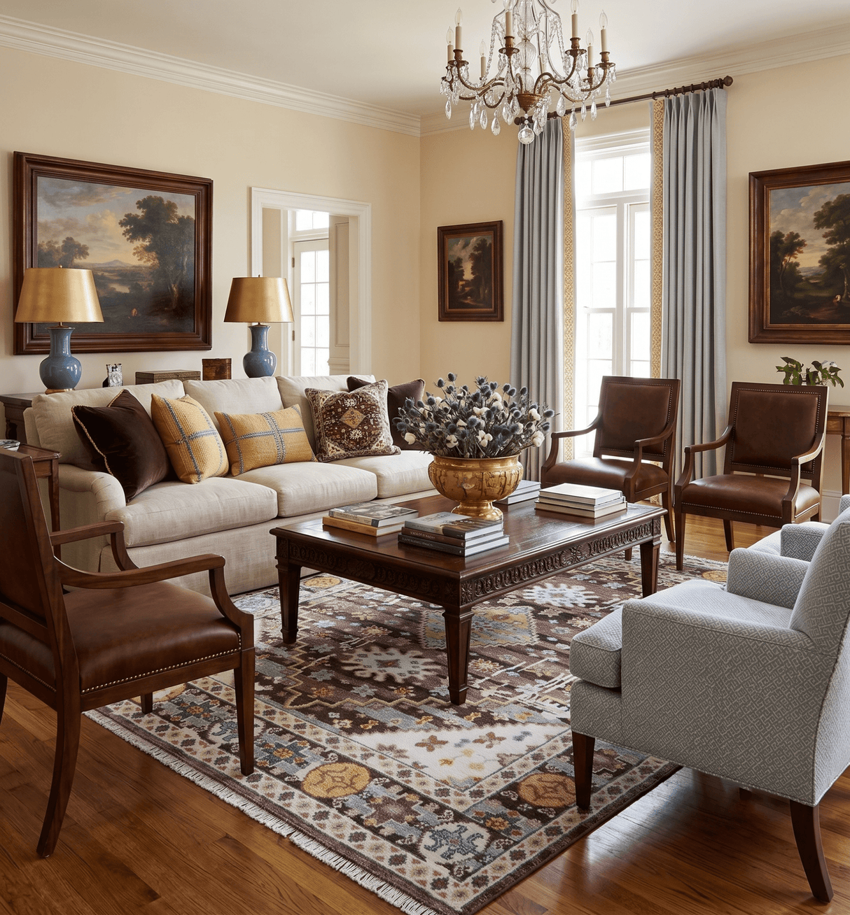Ken Transitional Design Brown And Mustard Hand Knotted Wool Rug