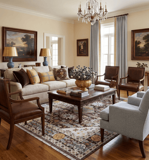 Ken Transitional Design Brown And Mustard Hand Knotted Wool Rug
