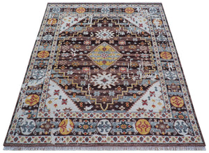 Ken Transitional Design Brown And Mustard Hand Knotted Wool Rug