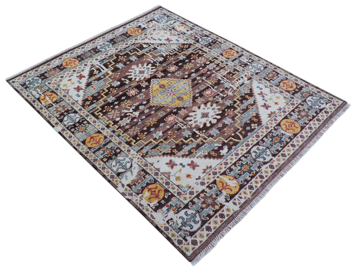 Ken Transitional Design Brown And Mustard Hand Knotted Wool Rug