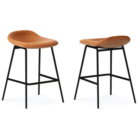 Horizons Faux Leather Stool with Padded Seat and Footrest, Set of 2