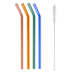 4 Colored Glass Straws with Cleaner