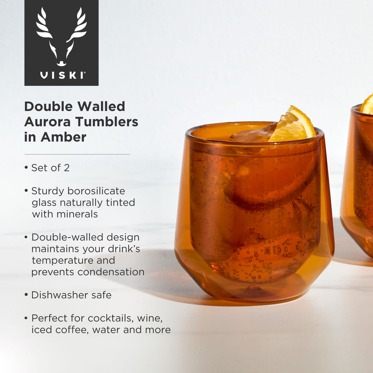 Double walled aurora tumblers in amber (set of 2) by viski