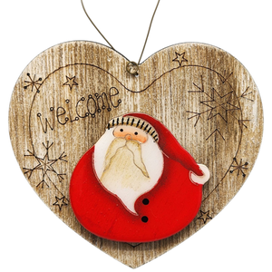 Welcome Santa Heart Wooden Ornament