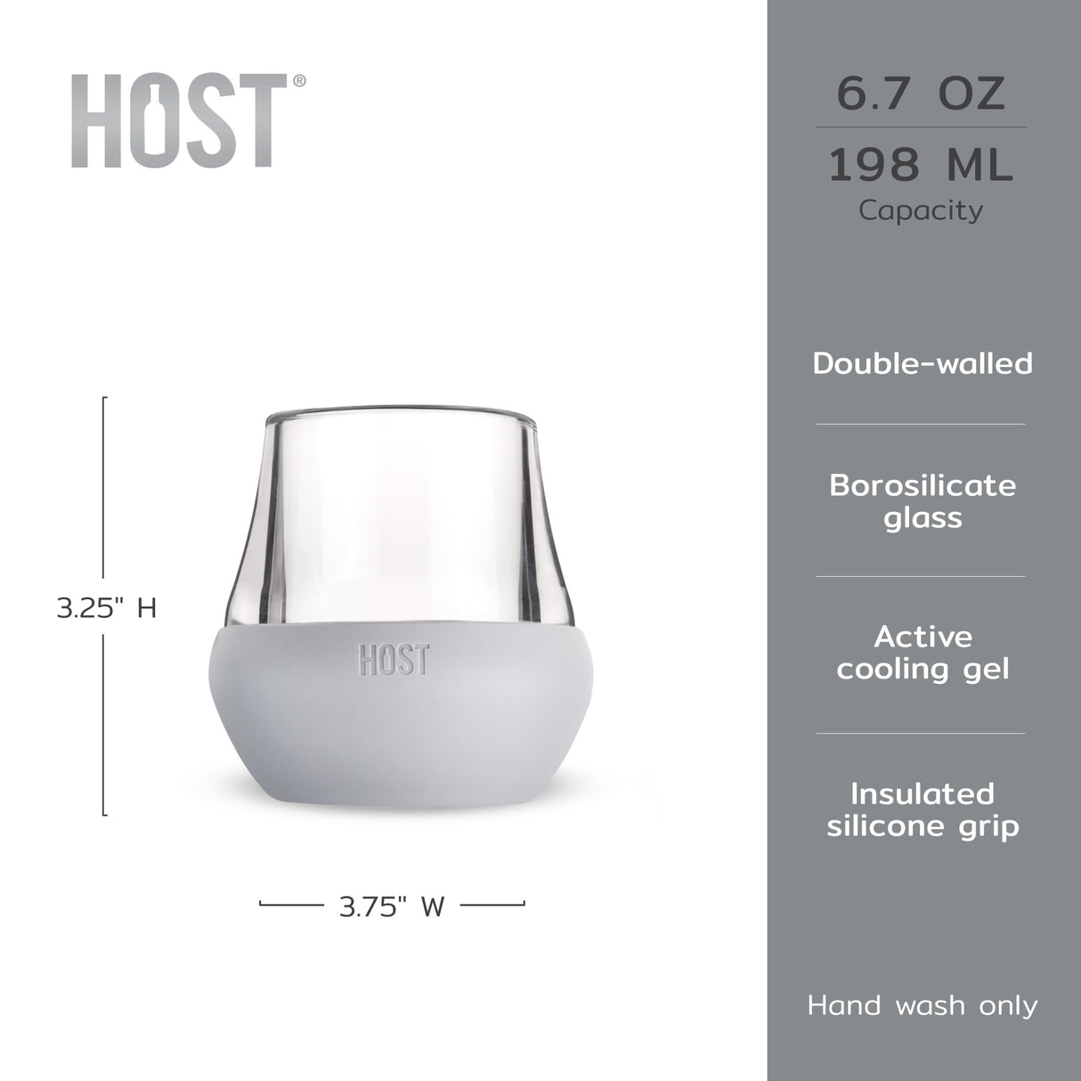 Glass Tasting FREEZE™ – (Set of 2) 6.7 oz Insulated Glass with Cooling Gel and Silicone Grip