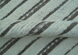 Krabi Contemporary Ivory And Brown Hand Knotted Wool Rug