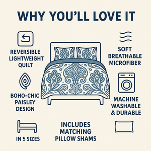 DaDa Bedding Bohemian Summertime White Blue Floral Paisley Bedspread Set (KSX-003)