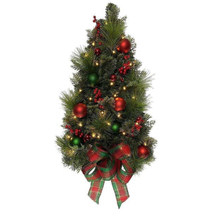 Kurt Adler 26-Inch Battery-Operated Pre-Lit Red And Green Wall Tree With Bow
