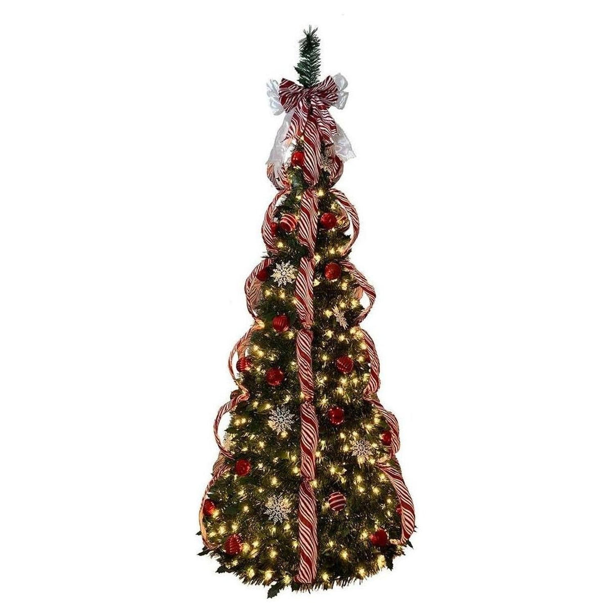 Kurt Adler 6-Foot Pre-Lit Red and White Collapsible Decorated Tree
