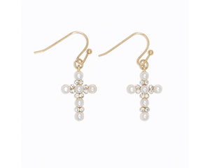 Pearl And Crystal Cross Earrings