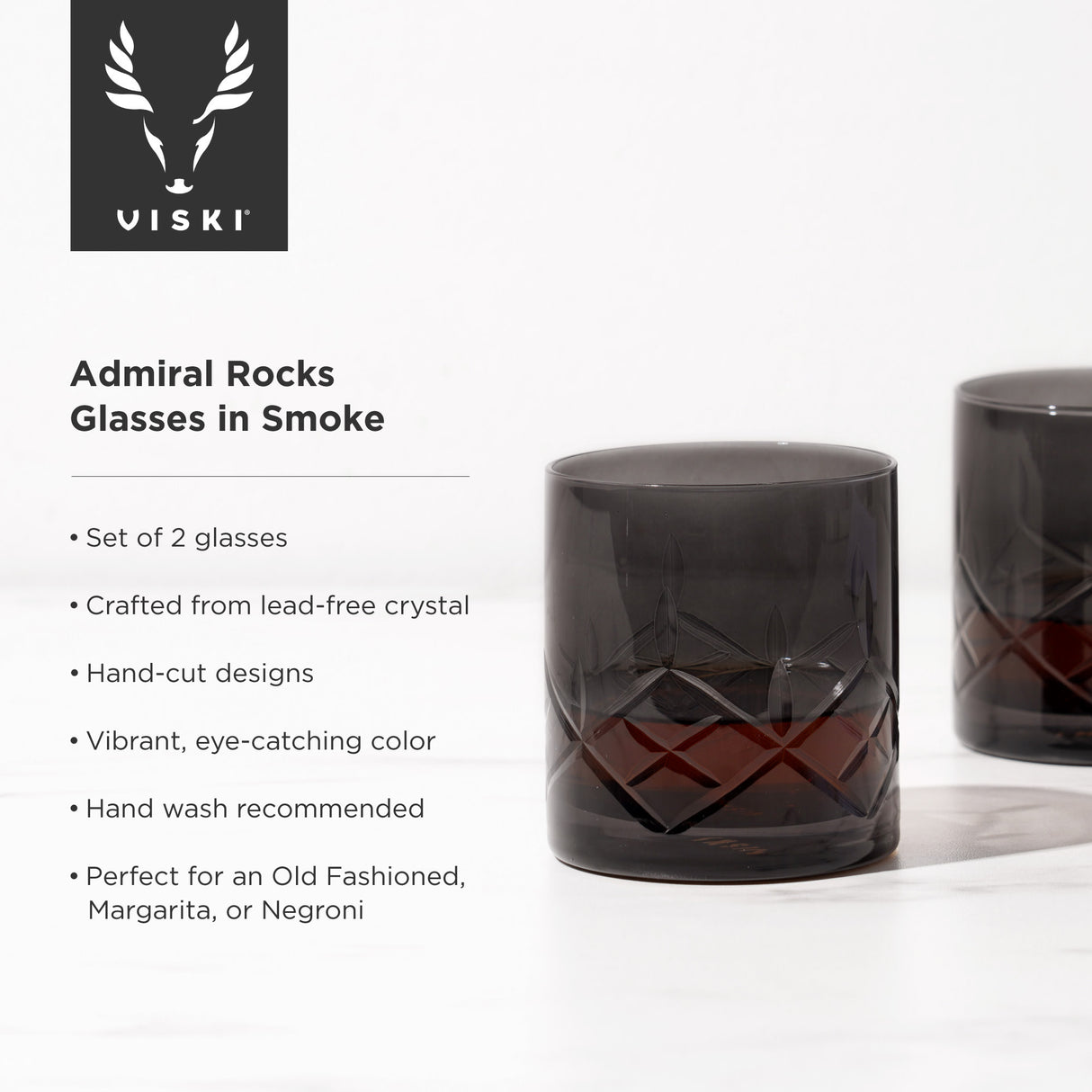 Admiral cut crystal rocks glasses in smoke viski®