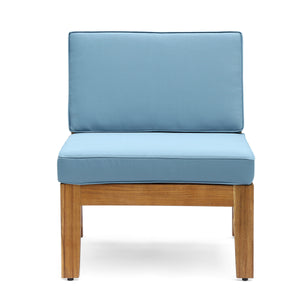 Grenada 8 Seater Acacia Wood Sectional Sofa Set, Teak + Blue