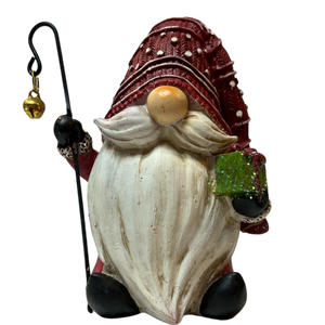 Holiday Gnome With Shepherds Hook Figurine