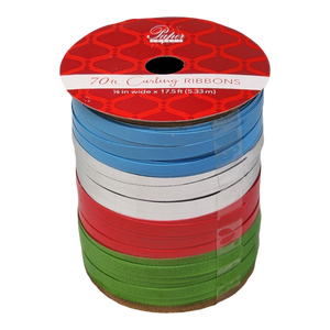 1/8 Inch Curling Ribbon - 4 Colors - 17.5 Feet Each - Blue/Silver/Red/Green