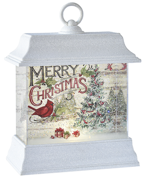 LED Merry Christmas Scene - Spinning Waterglobe Lantern