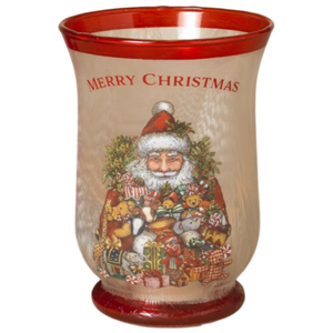 Frosted Glass Santa Hurricane Candleholder