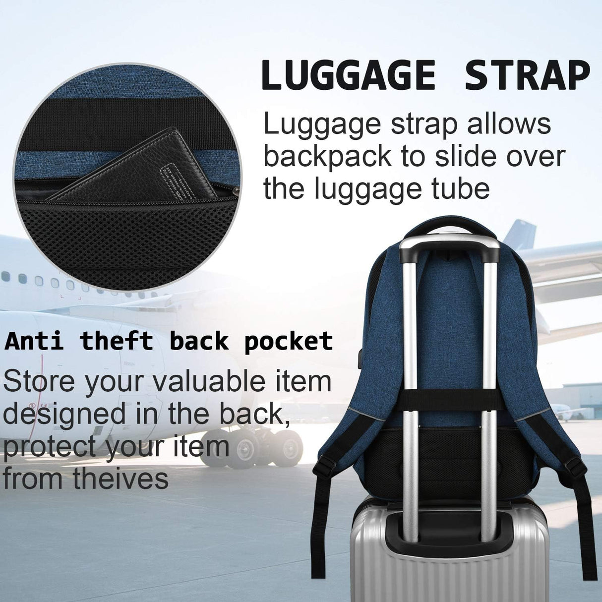 Slim Anti Theft Laptop Backpack 15.6 Inch USB Charging Travel Bag