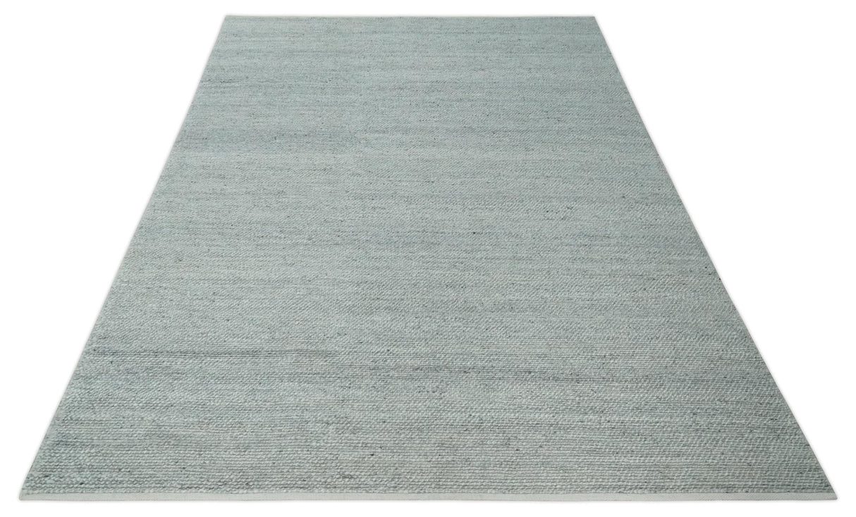 Large 8x13 Modern Contemporary Solid Silver Hand Knotted Wool Area Rug