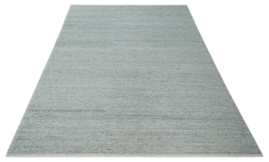 Large 8x13 Modern Contemporary Solid Silver Hand Knotted Wool Area Rug