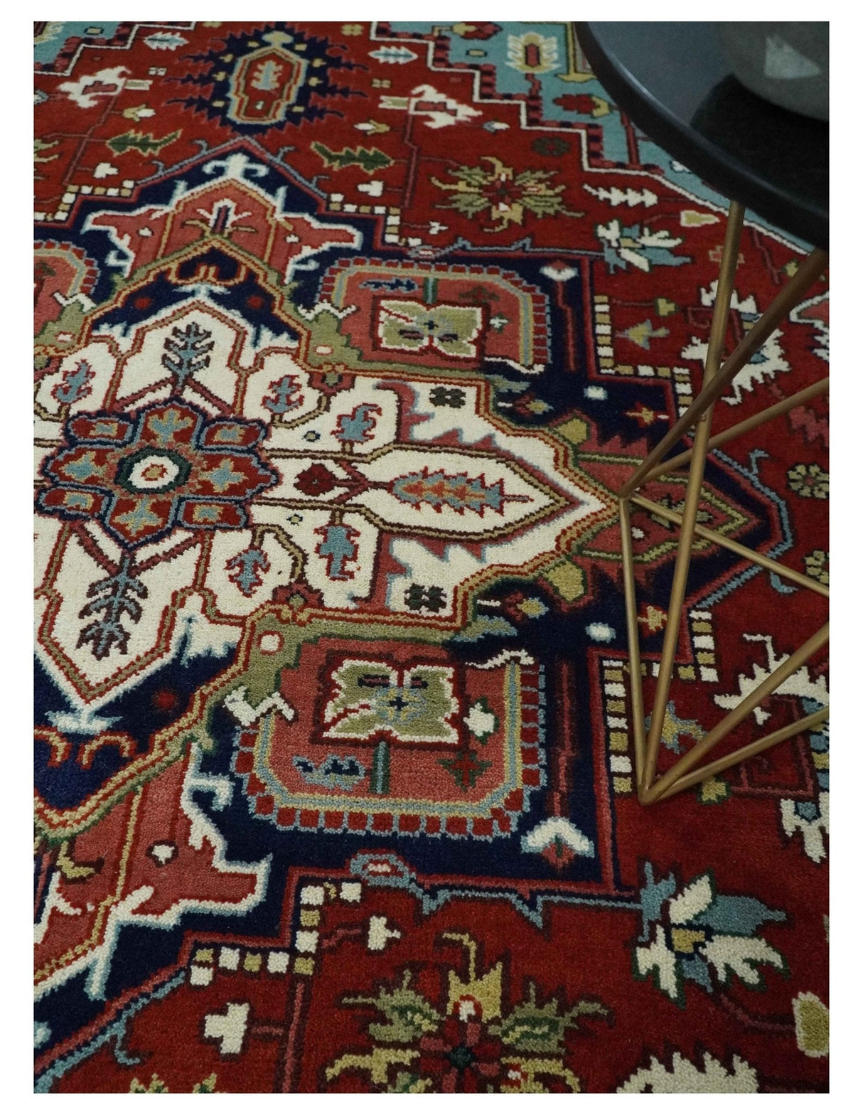 Large 9x12 Rust and Blue Hand Knotted Traditional Wool Rug
