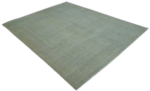 Large 9x12 Traditional Antique Style Beige and Aqua Turkish Knot Wool Rug