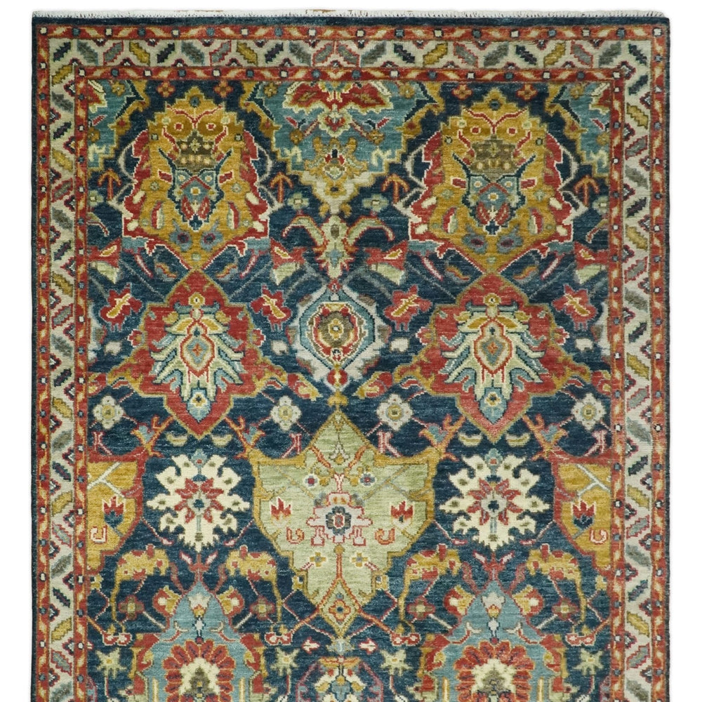 Traditional Large Design Blue, Rust and Gold Hand Knotted Multi Size wool Area Rug