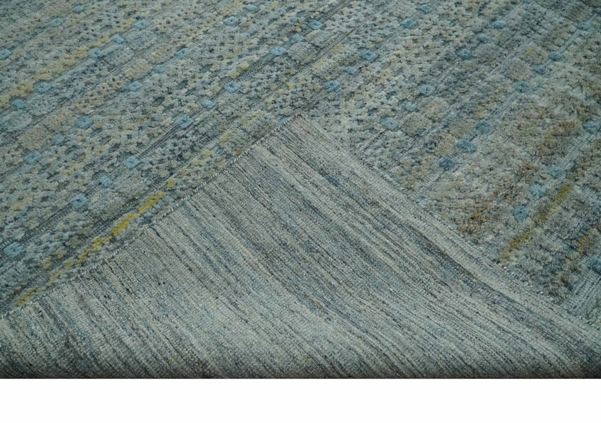 Large Blue, Beige and Gray Hand carved Texture Hand knotted 10x14 wool Area Rug