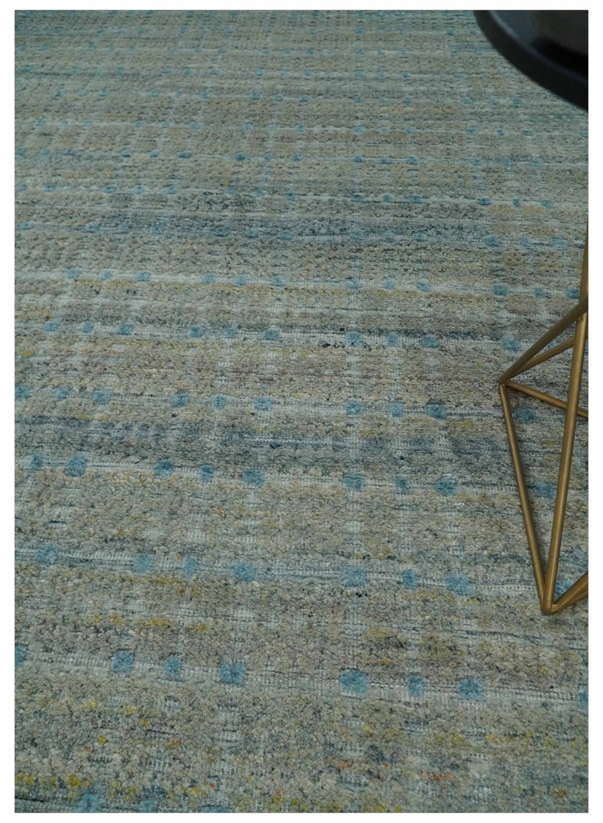 Large Blue, Beige and Gray Hand carved Texture Hand knotted 10x14 wool Area Rug