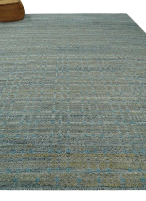 Large Blue, Beige and Gray Hand carved Texture Hand knotted 10x14 wool Area Rug