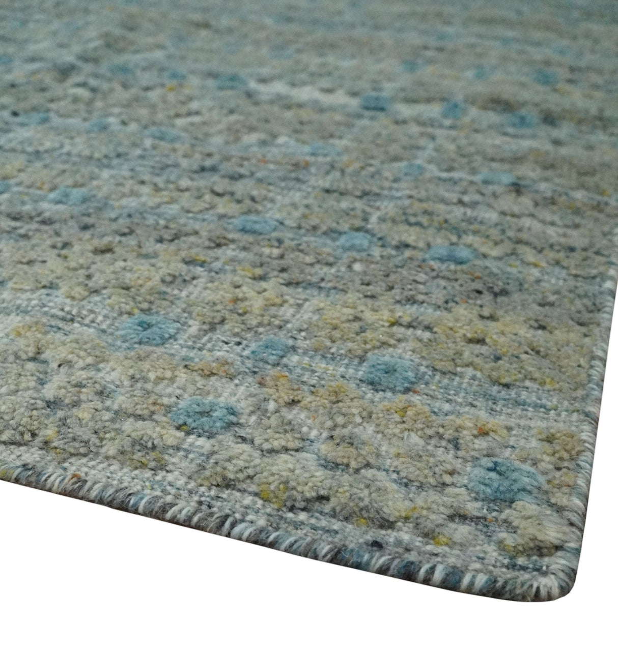 Large Blue, Beige and Gray Hand carved Texture Hand knotted 10x14 wool Area Rug
