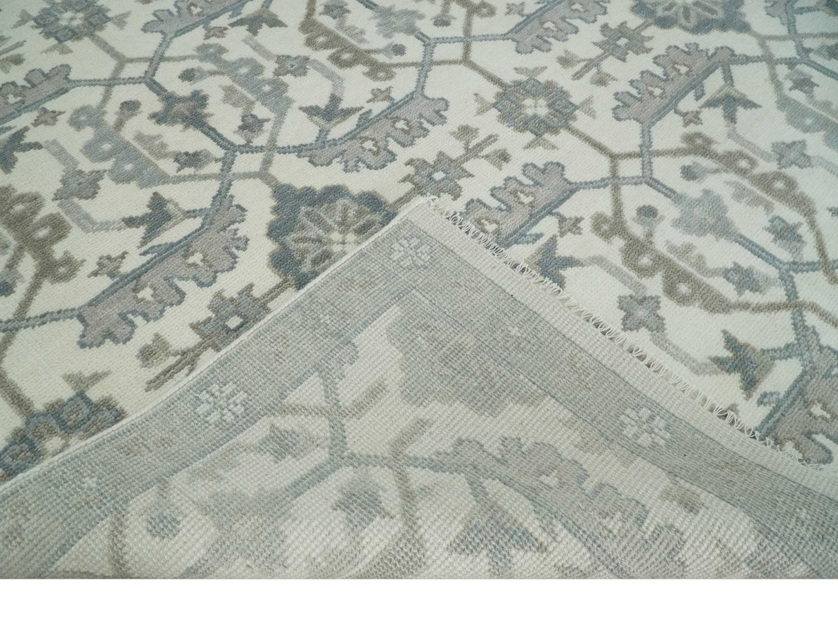Large Hand Knotted Ivory and Silver 9x12 Oriental Oushak Traditional Wool Area Rug