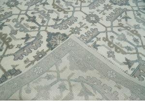 Large Hand Knotted Ivory and Silver 9x12 Oriental Oushak Traditional Wool Area Rug