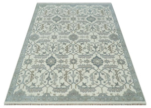Large Hand Knotted Ivory and Silver 9x12 Oriental Oushak Traditional Wool Area Rug