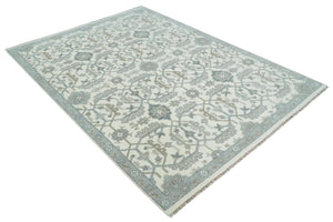 Large Hand Knotted Ivory and Silver 9x12 Oriental Oushak Traditional Wool Area Rug