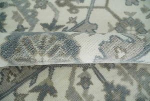 Large Hand Knotted Ivory and Silver 9x12 Oriental Oushak Traditional Wool Area Rug