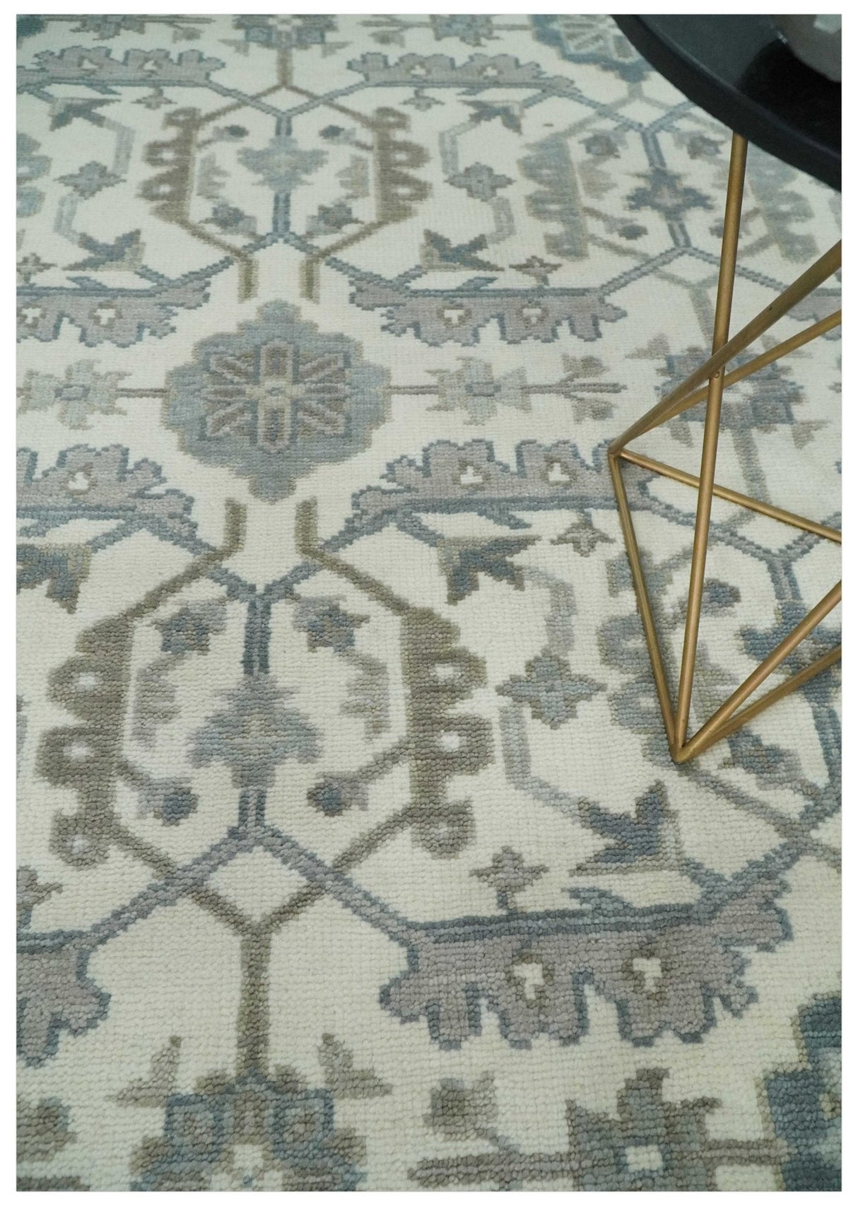 Large Hand Knotted Ivory and Silver 9x12 Oriental Oushak Traditional Wool Area Rug