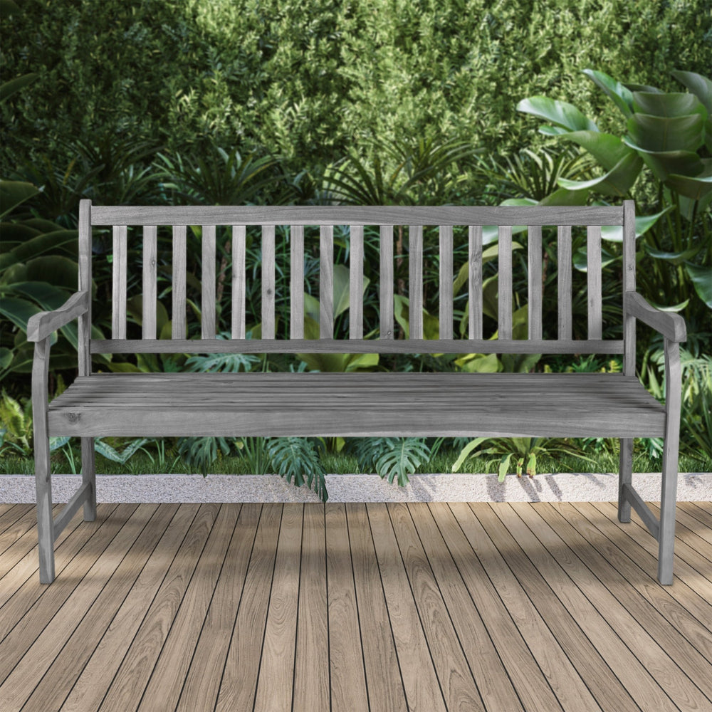 Laurel 3 - seat slat - back support acacia wood outdoor garden patio bench - Tuesday Morning - Outdoor Benches