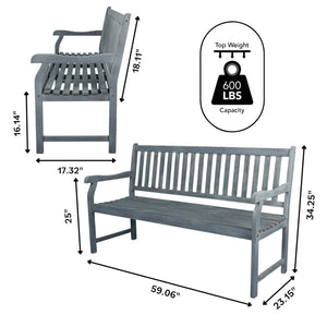 Laurel 3 - seat slat - back support acacia wood outdoor garden patio bench - Tuesday Morning - Outdoor Benches