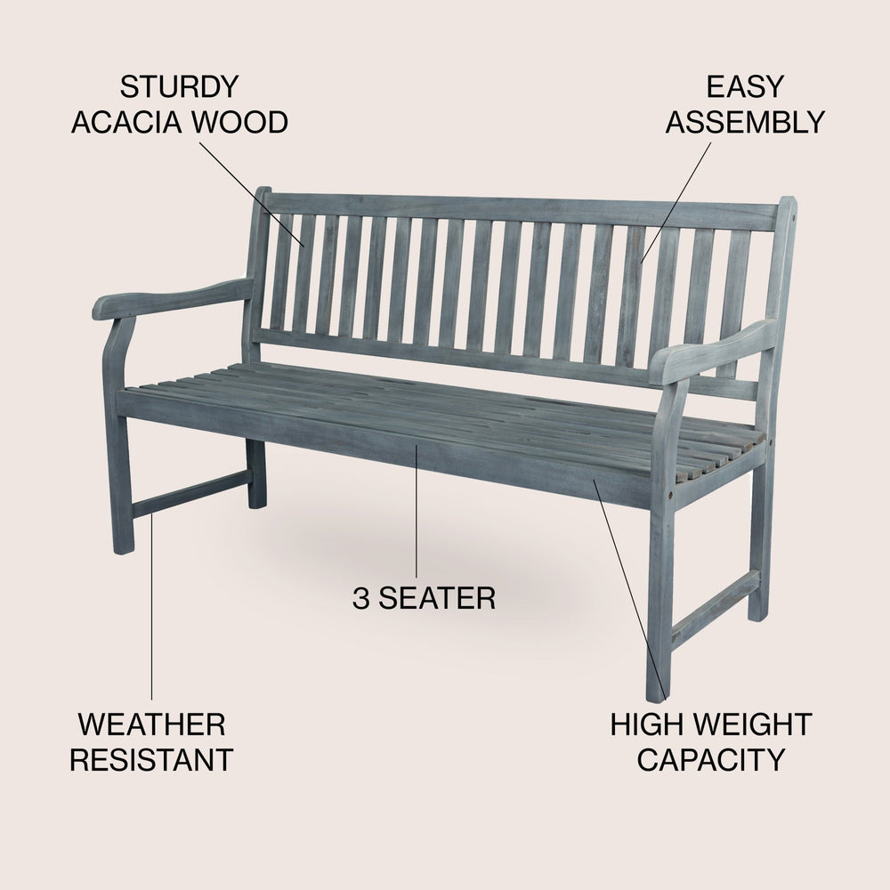 Laurel 3 - seat slat - back support acacia wood outdoor garden patio bench - Tuesday Morning - Outdoor Benches