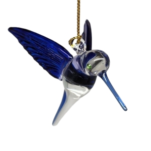 Feeding Hummingbird - Blue/Blue/Blue - Egyptian Glass Ornament
