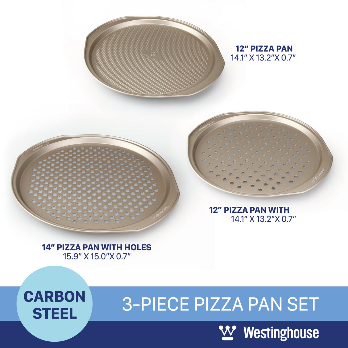 Pizza Pan Set, Carbon Steel, 3-pc (2x12" + 1x14" Pans)