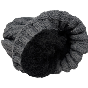 Knit Hat With Three Interchangeable Poms - Grey