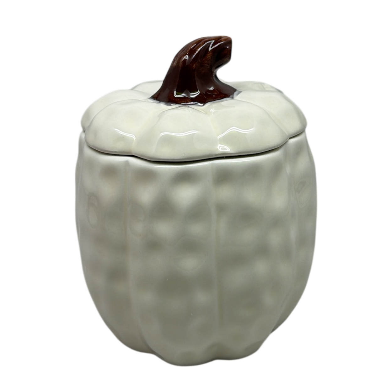 Covered Ceramic Pumpkin Jar Wax Candle - Cream